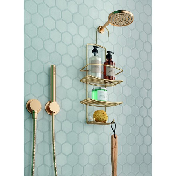 Mensola da bagno in acciaio sospesa in oro Onda - Metaltex-image-1