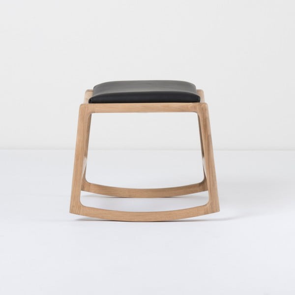 Pouf con struttura in rovere massiccio e dettagli in pelle di bufalo nero Dedo - Gazzda-image-1