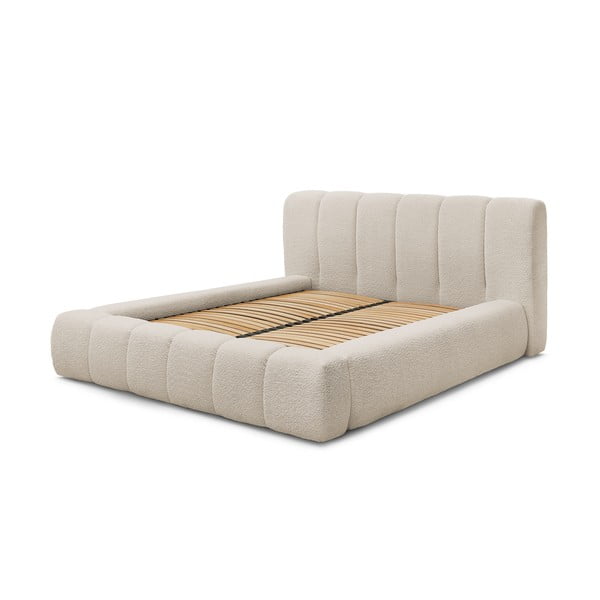 Letto matrimoniale imbottito beige con contenitore con griglia 140x190 cm Denali - Bobochic Paris