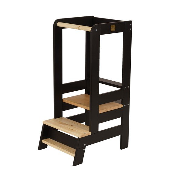 Torre di apprendimento nera/di colore naturale in pino massiccio Montessori – Meowbaby