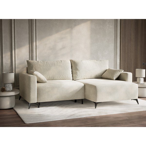 Divano angolare color crema allungabile/con contenitore (con penisola a destra/con chaise lounge) con rivestimento in ciniglia Leon – Maison de Rêve-image-4