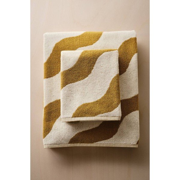 Asciugamano giallo/color crema in cotone 50x70 cm Waves – Jotex-image-3