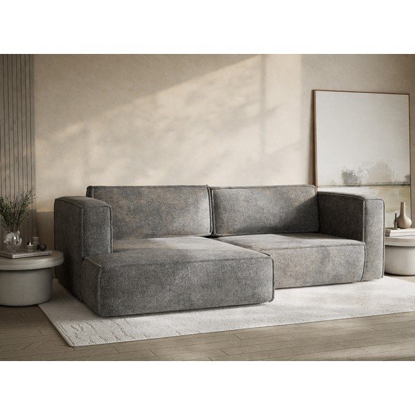 Divano angolare grigio allungabile/con contenitore (con penisola a sinistra/con chaise lounge) con rivestimento in ciniglia Velto – Maison de Rêve-image-4
