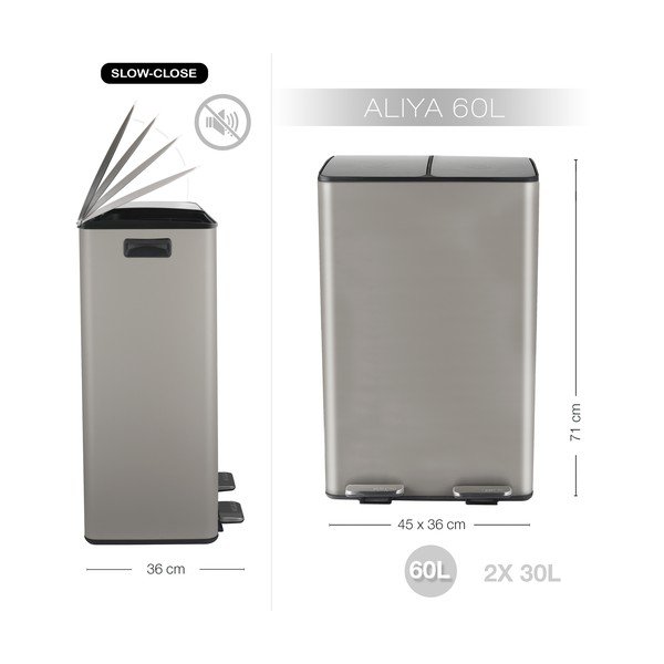 Cestino per la spazzatura grigio tortora in acciaio per raccolta differenziata/con pedale 2x30 l   Aliya – Spirella-image-3