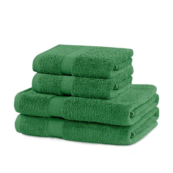 Set di asciugamani per viso e corpo tipo terry verde scuro in cotone 4 pz Marina – Restilo