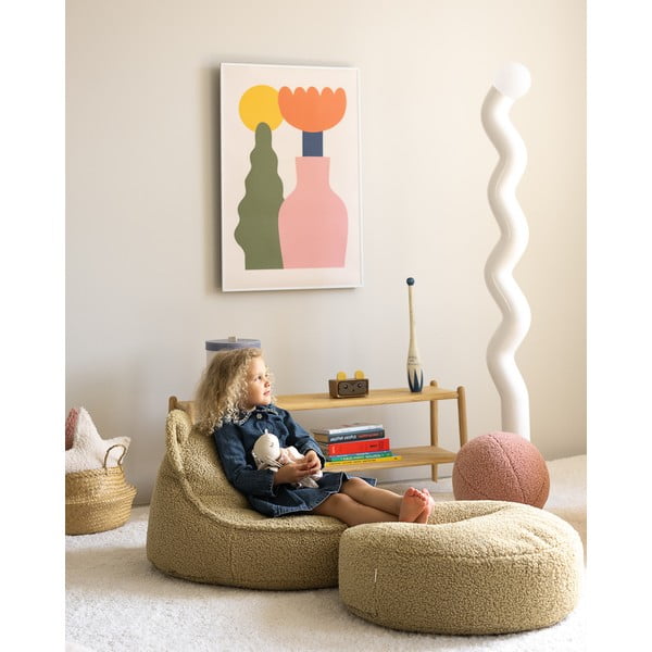 Pouf a sacco per bambini verde con rivestimento in bouclé Round – Wigiwama-image-3