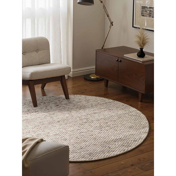 Tappeto rotondo beige/di colore naturale in lana tessuto a mano ø 160 cm Lyon Beans – Elle Decoration-image-1