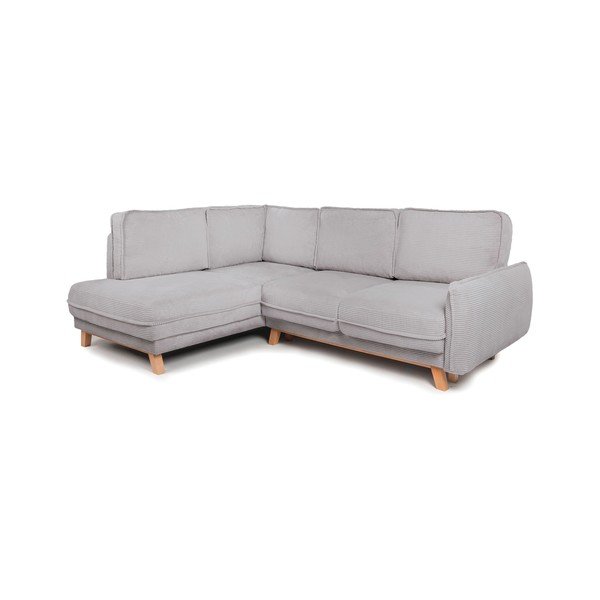 Divano angolare grigio chiaro allungabile/con contenitore (con penisola a sinistra/a L) con rivestimento in velluto a coste Tori – Bonami Selection-image-1