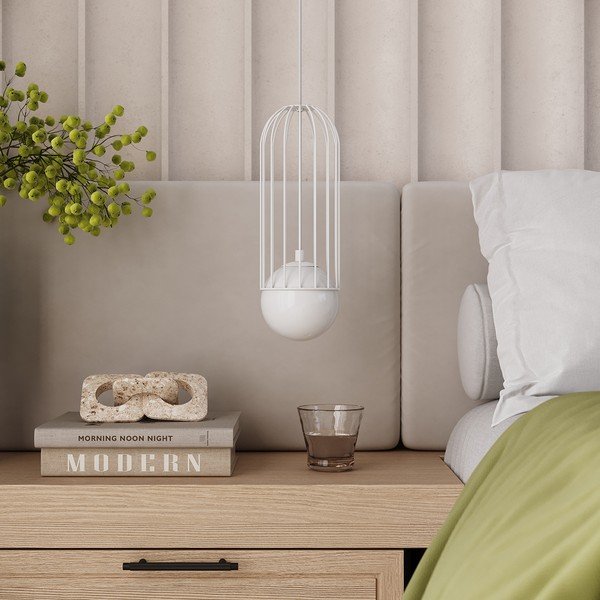 Lampadario bianco con paralume in vetro Belinda – Sollux-image-1