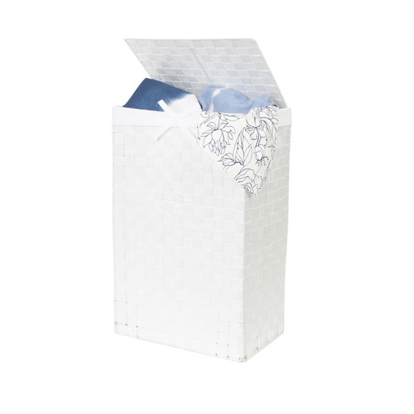 Cesto da bucato bianco con coperchio Cesto da bucato in lino, altezza 60 cm - Compactor-image-2