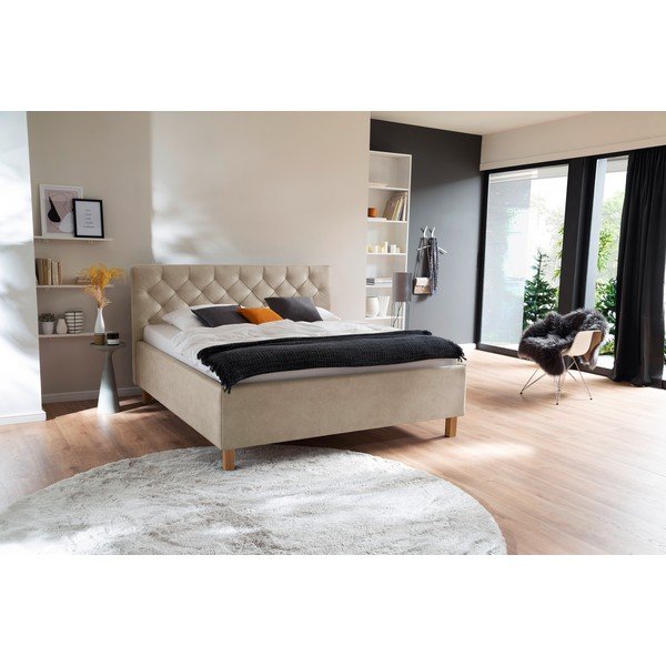 Letto matrimoniale imbottito beige con contenitore con rete inclusa 160x200 cm San Remo – Meise Möbel-image-1