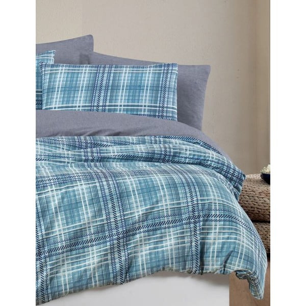 Biancheria da letto blu per letto matrimoniale/per letto prolungato con lenzuolo incluso/4 pz 200x220 cm Ekose – Mila Home-image-3