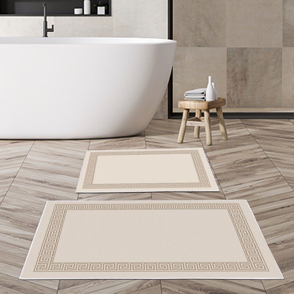 Set di tappetini per il bagno marrone chiaro 2 pz 60x100 cm – Foutastic-image-1