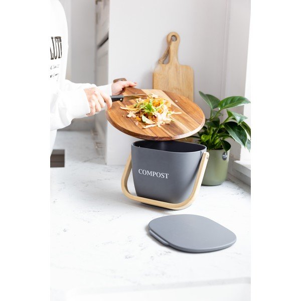 Contenitore in bambù grigio scuro per rifiuti compostabili Natural Elements - Kitchen Craft-image-1