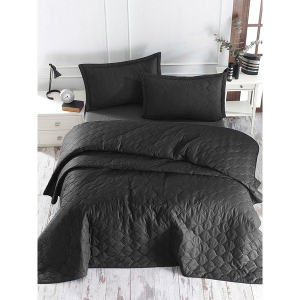 Copriletto nero con 2 federe in cotone ranzato EnLora Home Fresh, 225 x 240 cm Fresh Color - Mijolnir
