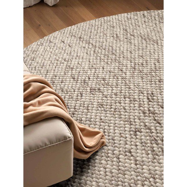 Tappeto rotondo beige/di colore naturale in lana tessuto a mano ø 160 cm Lyon Beans – Elle Decoration-image-2