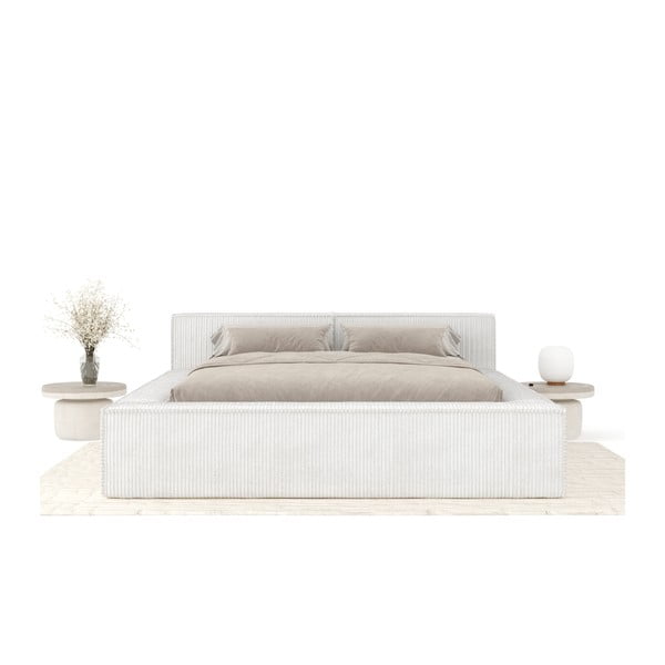 Letto matrimoniale imbottito color crema con contenitore e rete inclusi 160x200 cm Voliera – Maison de Rêve-image-3