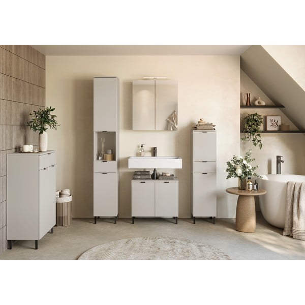 Mobile per bagno color crema da appendere e con specchio 60x71 cm Arcena – Germania-image-4