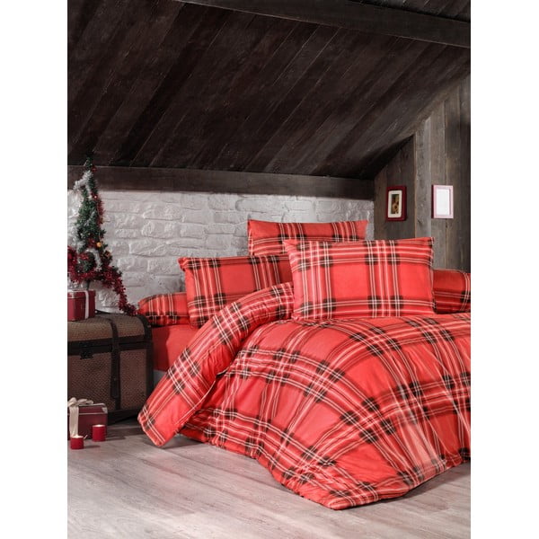 Lenzuola rosse per letto matrimoniale in cotone ranforce Victoria, 200 x 220 cm. Linda - Mijolnir