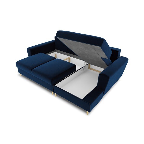 Divano angolare blu allungabile e con contenitore (con penisola a destra/con chaise lounge) con rivestimento in velluto Kyoto – Cosmopolitan Design-image-3