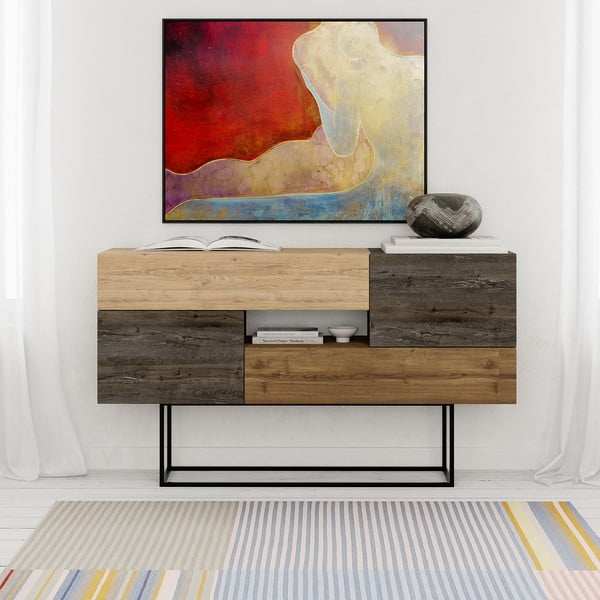 Cassettiera bassa in rovere decorato in marrone naturale 145x82 cm Titan - Marckeric-image-2