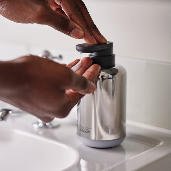 Dispenser di sapone in acciaio inox argento lucido 300 ml EasyStore Luxe - Joseph Joseph-image-1
