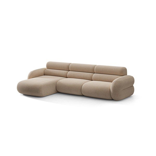 Divano angolare beige (con penisola a sinistra/con chaise lounge) con rivestimento in ciniglia Neo – Micadoni 