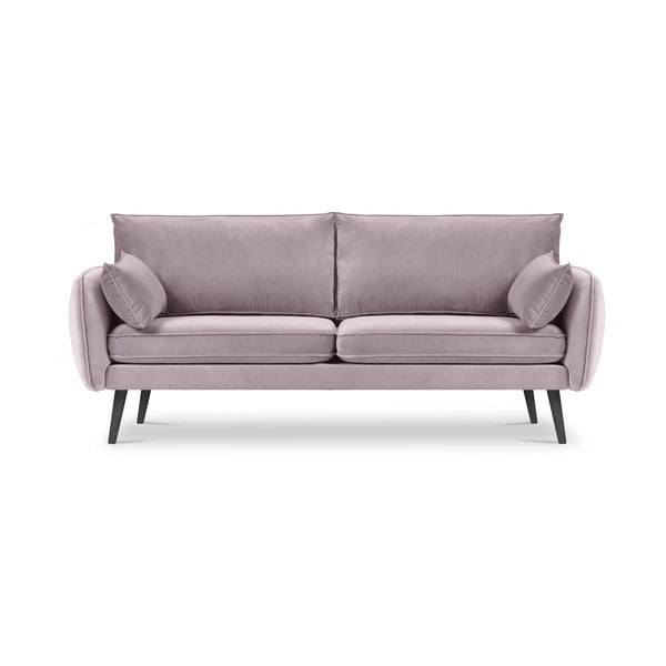 Divano in velluto rosa chiaro con gambe nere , 198 cm Lento - Kooko Home