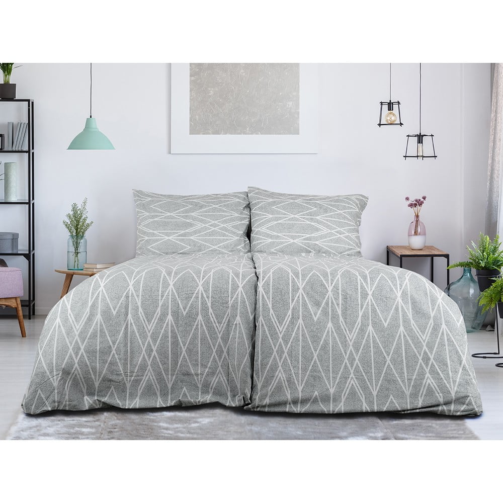 Set copripiumino e federa grigio in crêpe per letto singolo 140x200 cm Gray Stripes – B.E.S. | Biancheria da letto