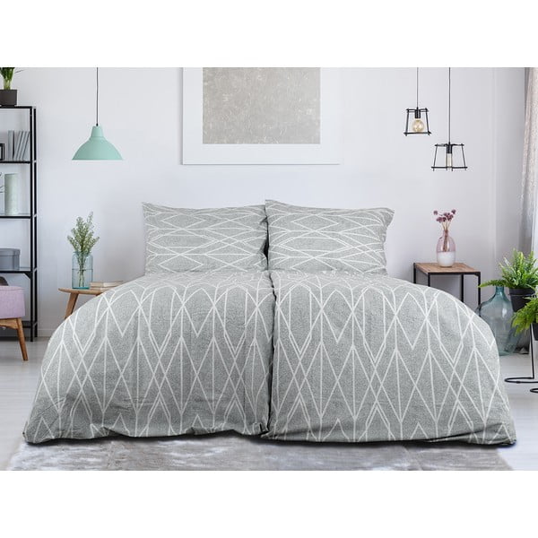 Set copripiumino e federa grigio in crêpe per letto singolo 140x200 cm Gray Stripes – B.E.S.