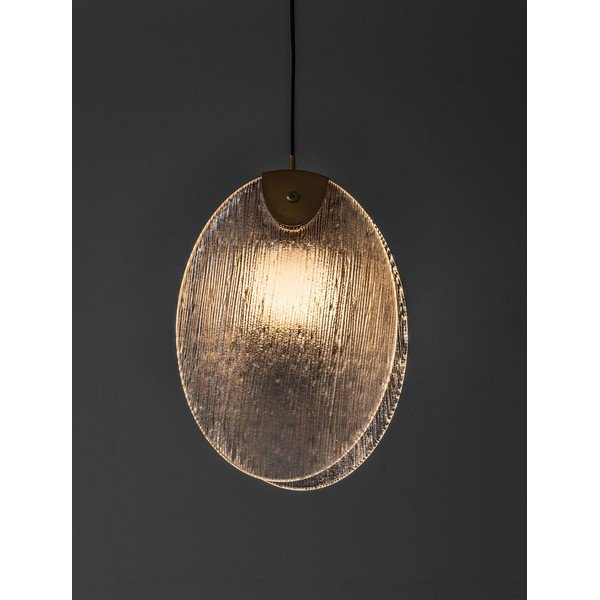Lampadario LED color ottone in acciaio con paralume in vetro Shelina – Nova Luce-image-2