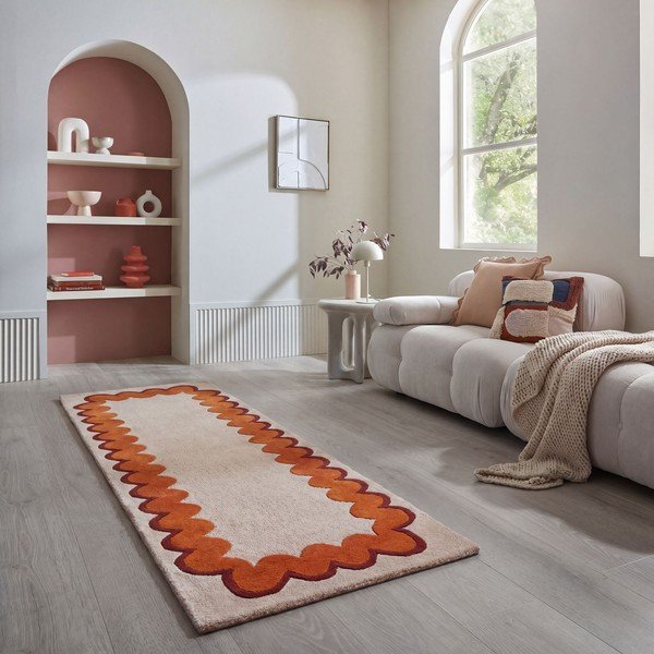 Passatoia arancione/di colore naturale in lana tessuta a mano 80x230 cm Wiggle Wool – Flair Rugs-image-1