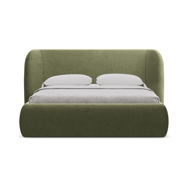 Letto matrimoniale imbottito verde con contenitore con griglia 160x200 cm Hauke - Makamii-image-3