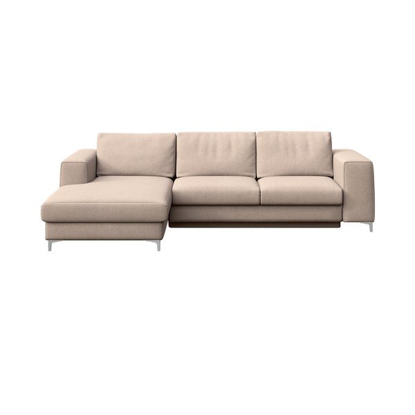 Divano angolare beige allungabile e con contenitore (con penisola a sinistra e chaise lounge) rivestito in velluto Rene – Rodier