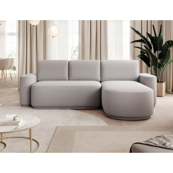 Divano angolare grigio chiaro allungabile/con contenitore (con penisola a destra/con chaise lounge) e rivestimento in ciniglia Aurumm – ELTAP-image-1