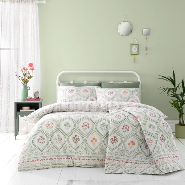Biancheria da letto singola verde panna 135x200 cm Cameo Floral - Catherine Lansfield