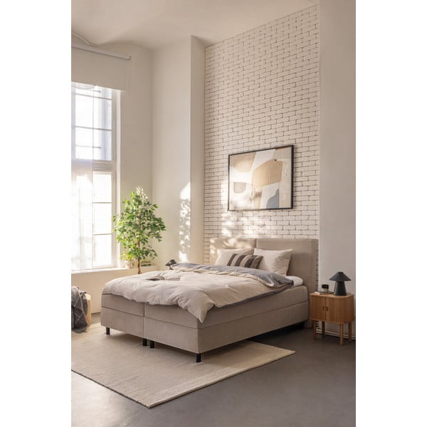 Letto boxspring beige con contenitore 160x200 cm Elva Bold – Bonami Selection-image-1
