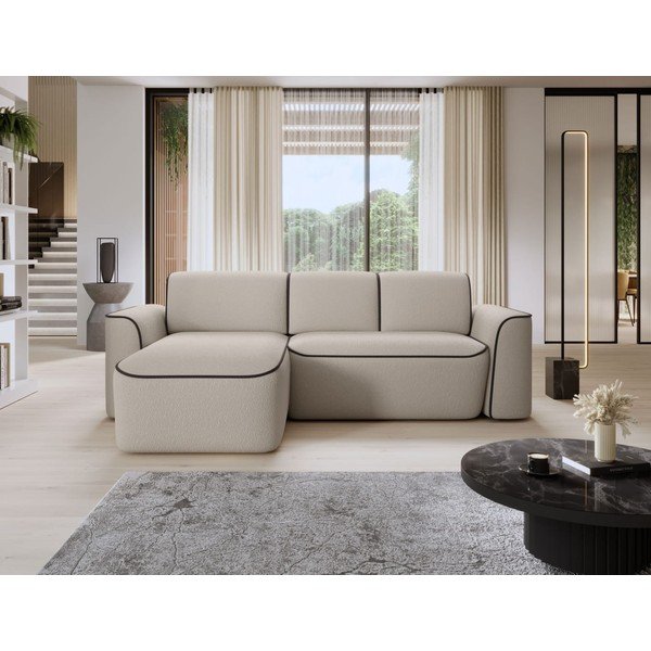 Divano angolare beige (con penisola a sinistra/con chaise lounge) e rivestimento in bouclé Ume – ELTAP-image-1