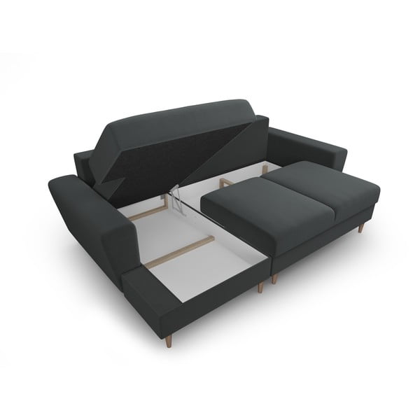 Divano angolare grigio scuro allungabile e con contenitore (con penisola a sinistra/con chaise lounge) con rivestimento in velluto Kyoto – Cosmopolitan Design-image-3