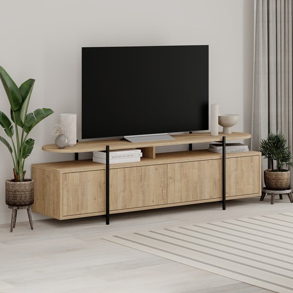 Tavolo TV in rovere di colore naturale 160x48 cm Hinoa - Marckeric-image-4