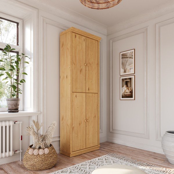 Armadietto colore naturale chiaro in pino massiccio 74x223x37 cm Anita – Støraa-image-1