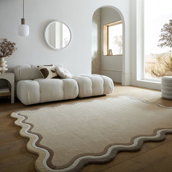 Tappeto di colore naturale in lana tessuto a mano 200x290 cm Leo Scallop – Flair Rugs-image-1