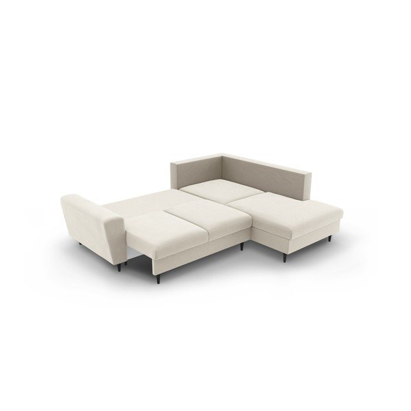 Divano angolare beige allungabile e con contenitore (con penisola a destra/a L) con rivestimento in velluto Kyoto – Cosmopolitan Design-image-4