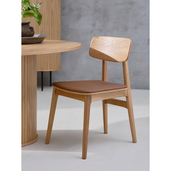 Sedia da pranzo in similpelle in colore marrone cognac-naturale Livo - Unique Furniture-image-3