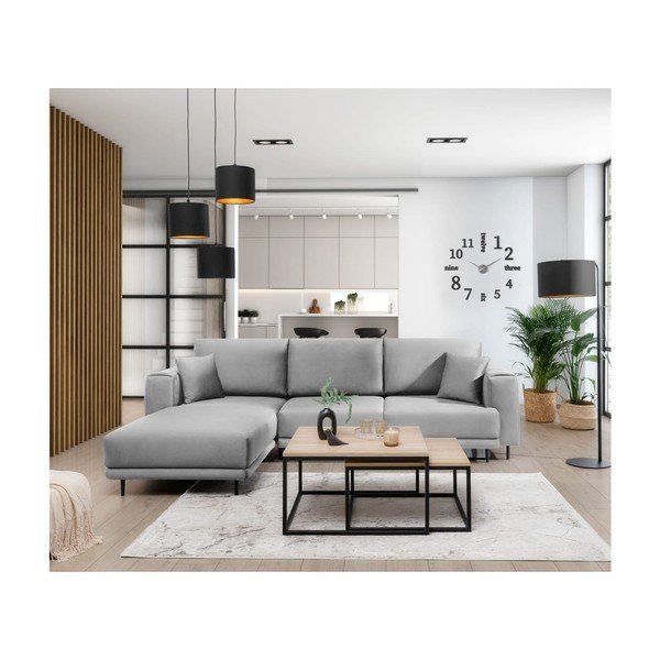 Divano angolare grigio chiaro allungabile/con contenitore (con penisola a sinistra/con chaise lounge) e rivestimento in velluto Dalia – ELTAP-image-3