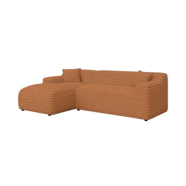 Divano angolare color terracotta (con penisola a sinistra e chaise lounge) rivestito in velluto a coste Martin – Ropez-image-2