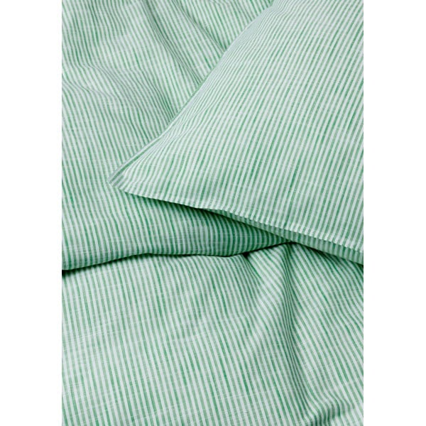 Biancheria da letto matrimoniale in cotone biologico bianco e verde 200x220 cm Monochrome Lines - JUNA-image-3