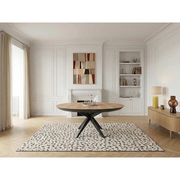 Tavolo da pranzo rotondo con piano effetto rovere allungabile con estensione ø 127 cm Judith – Bobochic Paris-image-3