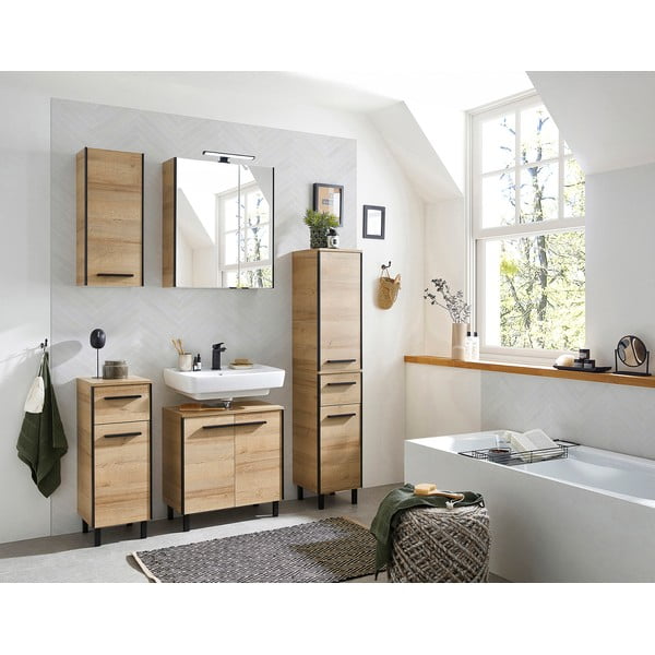 Mobile da lavabo di colore naturale con effetto rovere da appendere 53x60 cm Quickset 395 – Pelipal-image-1