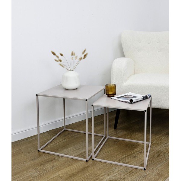 Set di tavolini da salotto beige in metallo 2 pz 38x38 cm Alrik – Yes Everyday-image-1